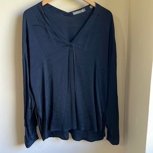 Vince Navy Blue Silk Medium V Neck Blouse